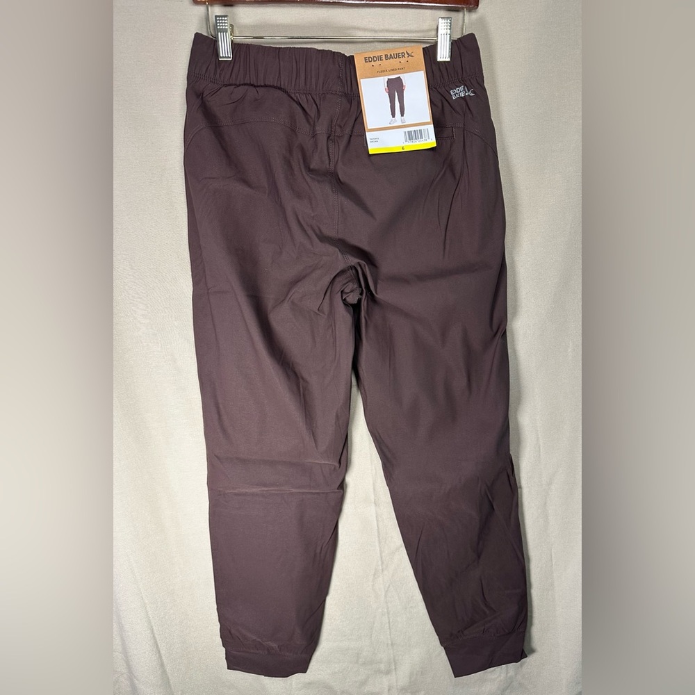 Eddie Bauer women’s brown Fleece Lined elastic waist jogger Pants drawstring - Picture 3 of 12